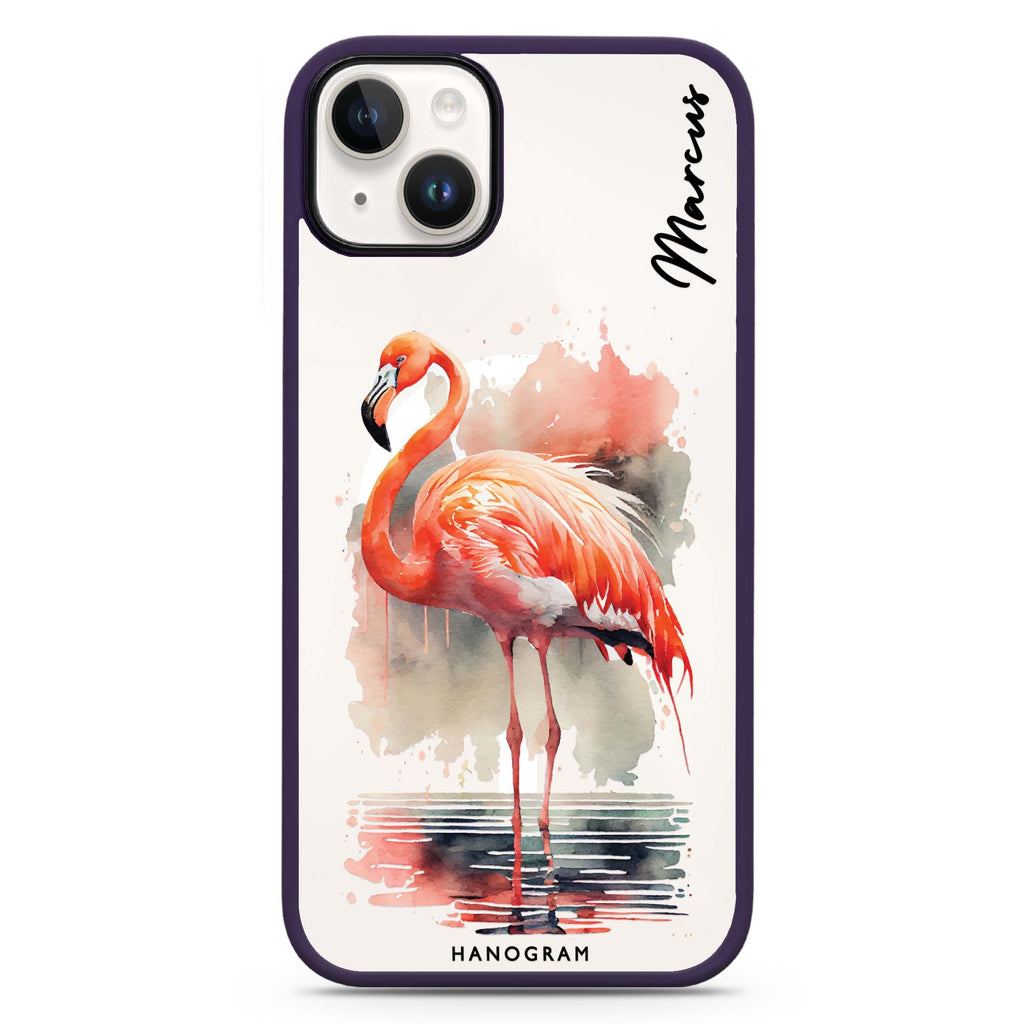 Flamingo in water iPhone 14 MagSafe Compatible Impact Guard Bumper Case