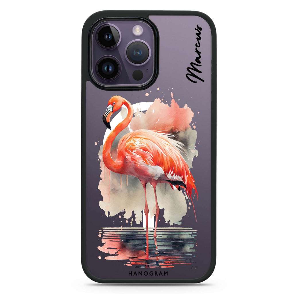 Flamingo in water iPhone 14 Pro Max MagSafe Compatible Impact Guard Bumper Case