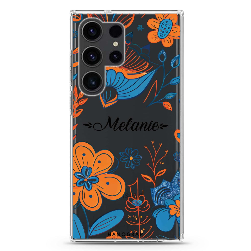 Floral Pattern #3 personalized name Samsung Galaxy S26/S25/S24/S23/S22 Ultra ultra clear case, transparent design, main view
