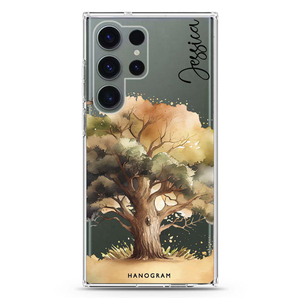 Tree personalized name Samsung Galaxy S26/S25/S24/S23/S22 Ultra ultra clear case, transparent design, main view