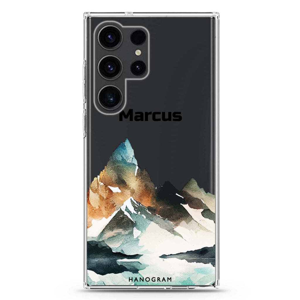 Hills personalized name Samsung Galaxy S26/S25/S24/S23/S22 Ultra ultra clear case, transparent design, main view