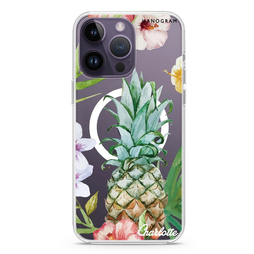 Pineapple & Floral iPhone 14 Pro Max MagSafe Compatible Ultra Clear Case