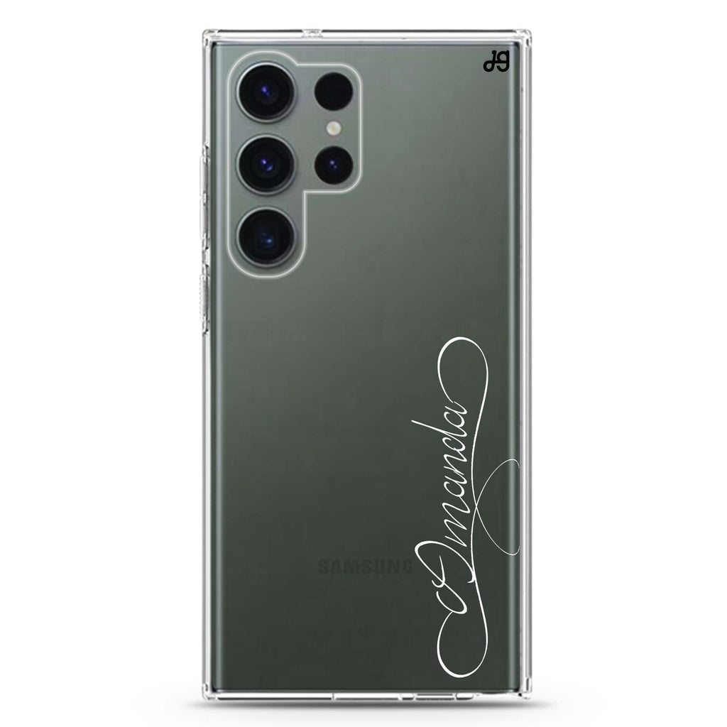 Cursive I personalized name Samsung Galaxy S26/S25/S24/S23/S22 Ultra ultra clear case, transparent design, main view