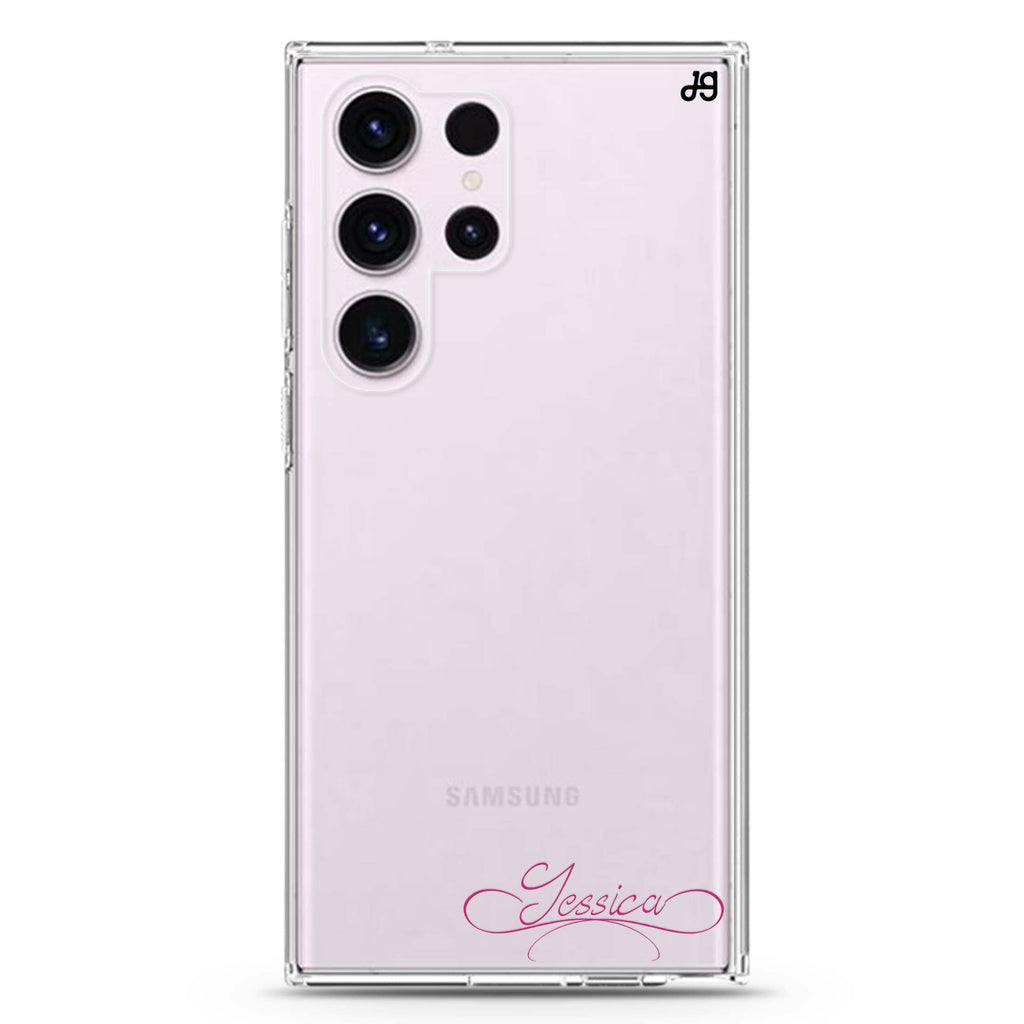 Cursive II personalized name Samsung Galaxy S26/S25/S24/S23/S22 Ultra ultra clear case, transparent design, main view