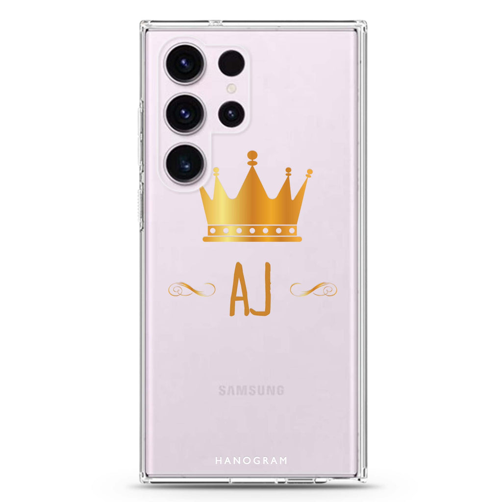 King's Crown personalized name Samsung Galaxy S26/S25/S24/S23/S22 Ultra ultra clear case, transparent design, main view