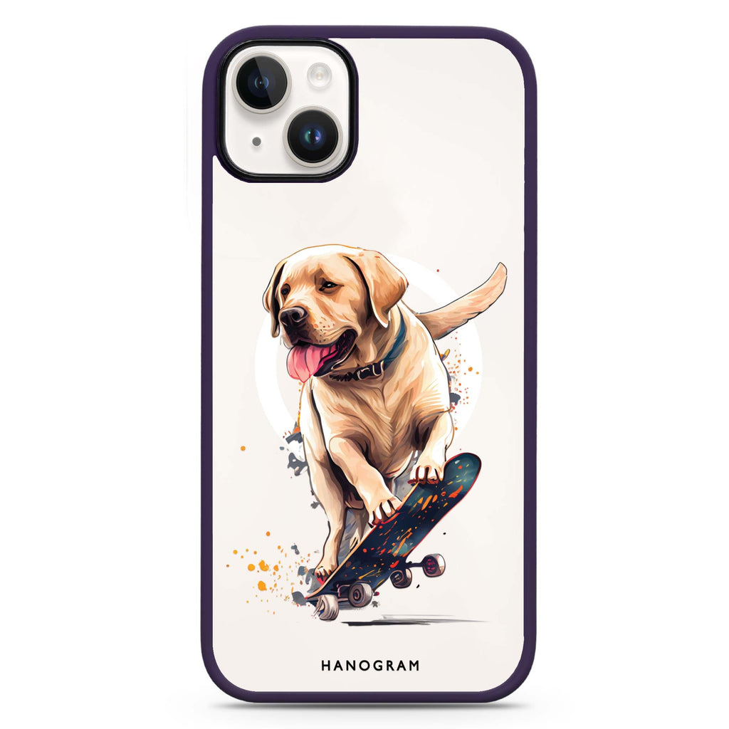 Dog on skateboard iPhone 14 Plus MagSafe Compatible Impact Guard Bumper Case
